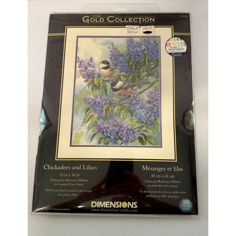 DIMENSIONS  Cross Stitch Kit - GOLD COLLECTION Chickadees and Lilacs 12" X 16"